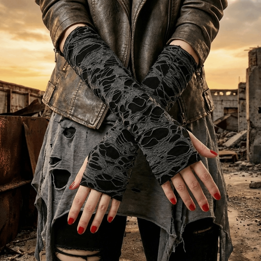 Vintage Long Punk Gloves Dark  - Fingerless Glove Knit recensione e prezzo