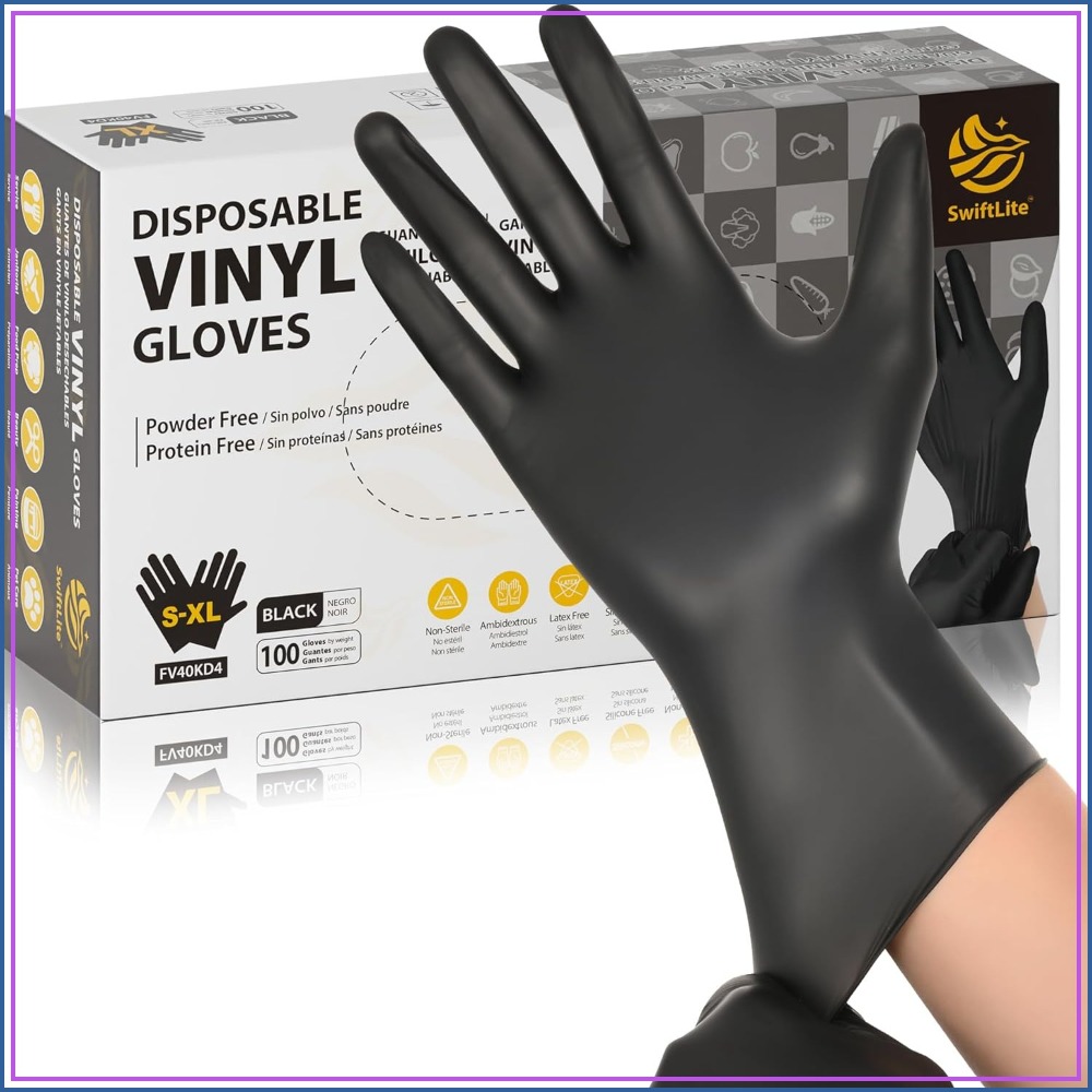 Black Vinyl Gloves, Food Grade - Rubber Glove Cleaning recensione e prezzo