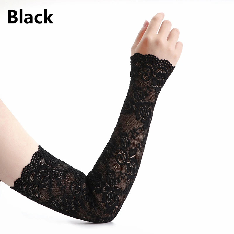 1 Pair  Sunscreen Lace Arm Sle - Fingerless Glove Knit recensione e prezzo