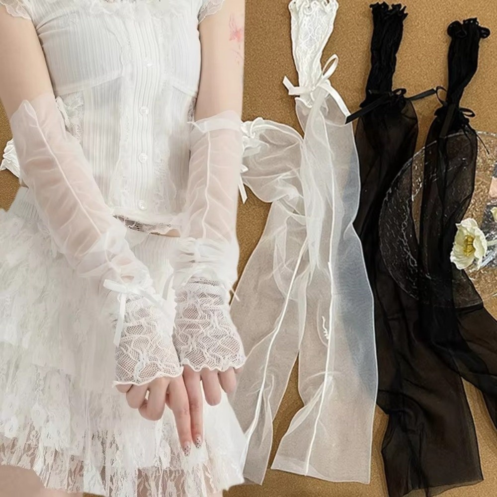 Y2K Lace Ruffle Mesh Gloves Bo - Fingerless Glove Knit recensione e prezzo