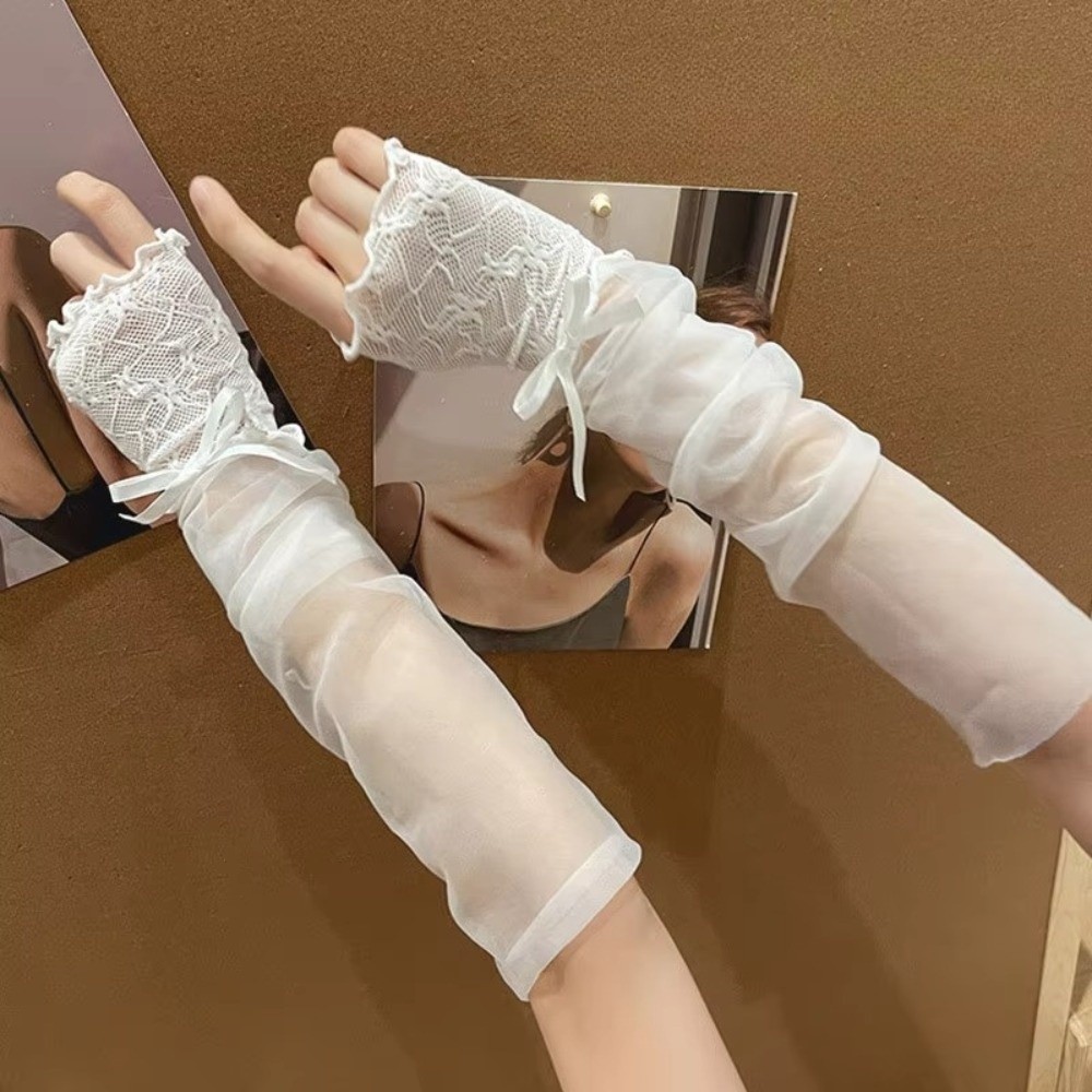 Y2K Lace Ruffle Mesh Gloves Bo - Fingerless Glove Knit recensione e prezzo